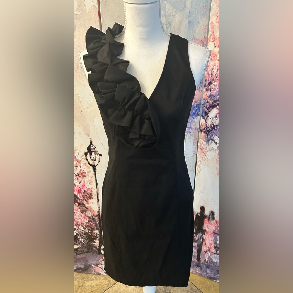 S.L. Fashions - Elegant Black Ruffle Dress. Size 6